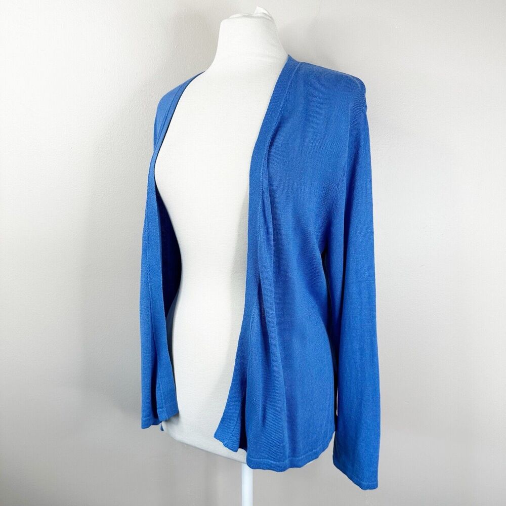 J. Jill Cardigan Womens Large Linen Blend Blue Open Front Long Sleeve Sweater